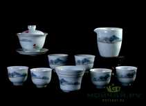 Набор посуды для чайной церемонии # 22921 фарфор 9 предметов: гайвань 150 мл 6 пиал по 58 мл сито гундаобэй 206 мл